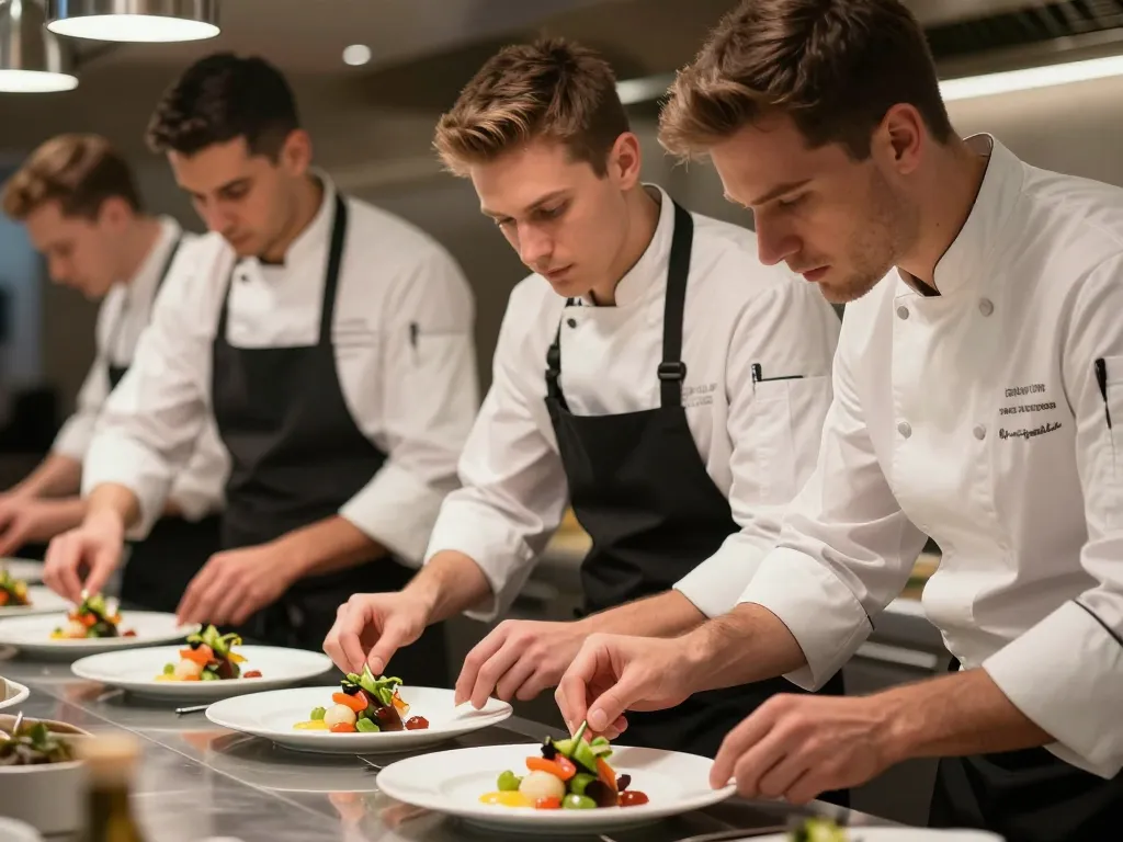 Équipe traiteur en plein dressage
